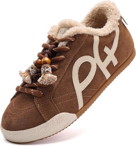 Women's Fashion Sneakers,Genuine Leather Warm shoes–plush wool Insoles,Winter Boots with Fuzz Lined,Comfortable Casual Outdoors in Saudi Arabia