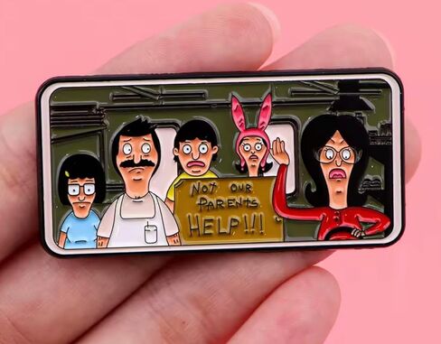 Bob's Burgers Bob Belcher Family Not Our Parents Driving HELP Louise Linda Tina Gene Animated Comedy TV Show 1.9" Enamel Pin Badge in Saudi Arabia