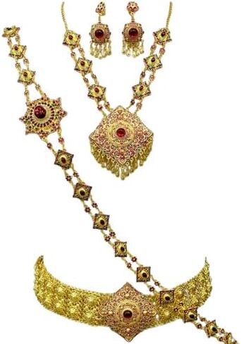 Traditional Thai Jewelry Set – Gold-Tone Costume Accessories for Cultural Dress – Necklace, Earrings, Belt & Chain (1 Set) in Saudi Arabia