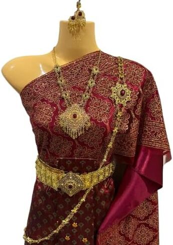 Traditional Thai Jewelry Set – Gold-Tone Costume Accessories for Cultural Dress – Necklace, Earrings, Belt & Chain (1 Set) in Saudi Arabia