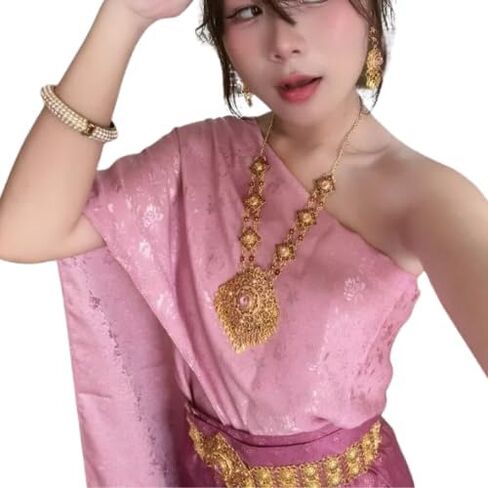 Traditional Thai Jewelry Set – Gold-Tone Costume Accessories for Cultural Dress – Necklace, Earrings, Belt & Chain (1 Set) in Saudi Arabia
