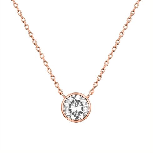 PAVOI 14K Rose Gold Plated Jewelry Set - Halo Stud Earrings and Solitaire Pendant Necklace | Dainty Cubic Zirconia Choker and Round Brilliant Earrings Gift Set for Women in Saudi Arabia