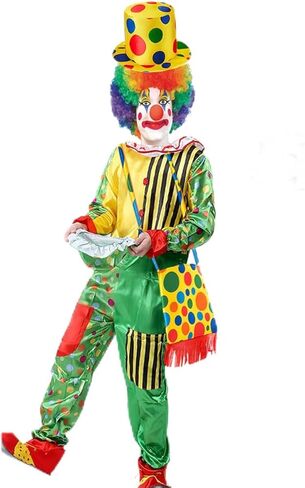 7pcs Clown Costume Set, Jumpsuit with Wig Bag Hat Gloves Glasses Holloween Adult Teens Clown Outfit Party Dress up in Saudi Arabia