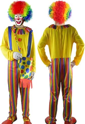7pcs Clown Costume Set, Jumpsuit with Wig Bag Hat Gloves Glasses Holloween Adult Teens Clown Outfit Party Dress up in Saudi Arabia
