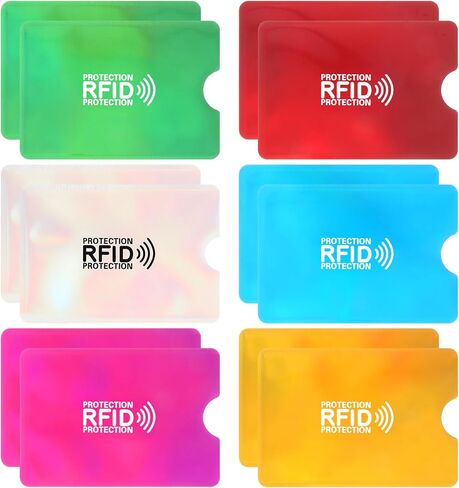 أكمام بطاقات حجب RFID، 12 قطعة من أغلفة رقائق الألومنيوم الملونة لحماية سرقة الهوية للائتمان والخصم وبطاقات الهوية من السرقة الإلكترونية (6 ألوان) in Kuwait