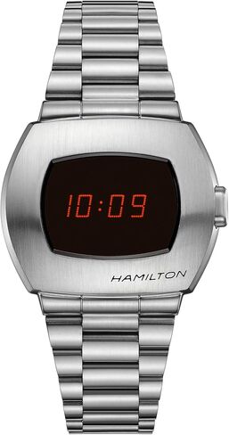 Hamilton American Classic PSR Quartz Men's Watch, 41mm x 35mm Stainless Steel Case, Swiss Made, Red Dial Analog Wrist Watch for Men, 100m Waterproof, Sapphire Crystal, Stainless Steel Strap in Saudi Arabia