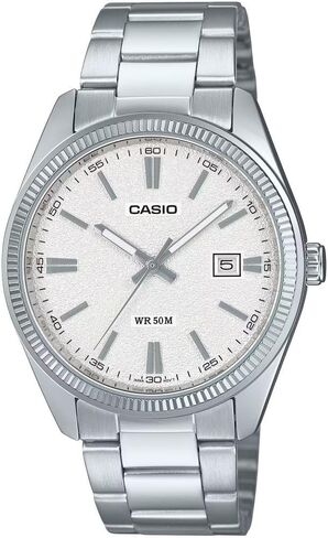 Casio MTP1302DA-7AV Men's Vintage Classic Stainless Steel Matte White Dial Date Analog Watch in Saudi Arabia