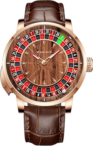 Men's 1.8-inch Roulette Wheel Automatic Watch, NH35A Movement with Push-Button Control, 50m Water Resistant, Unique American Style Roulette-Themed Mechanical Watch for Game Night in Saudi Arabia