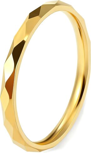 Neshat Stainless Steel Gol Plated Band Rings for Women, 2mm Thin Stackable Rings, Rivet/Diamond Patterned/Sandblast Wedding Band, Gold/Siver Dainty Thumb Rings Size 5 to 9 in Saudi Arabia