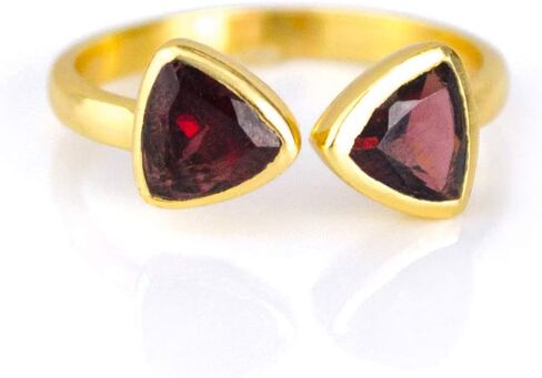 Double Birthstone Adjustable Ring, Geometric Triangle Gemstones, Bezel Set in 18k Vermeil Gold in Saudi Arabia