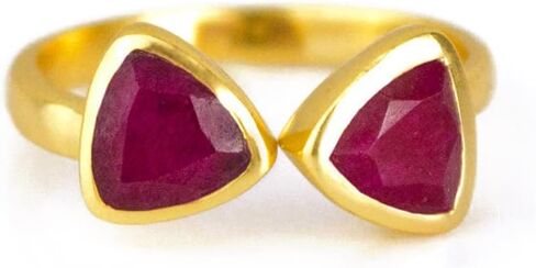 Double Birthstone Adjustable Ring, Geometric Triangle Gemstones, Bezel Set in 18k Vermeil Gold in Saudi Arabia