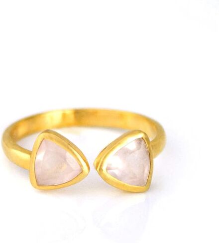 Double Birthstone Adjustable Ring, Geometric Triangle Gemstones, Bezel Set in 18k Vermeil Gold in Saudi Arabia