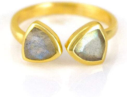 Double Birthstone Adjustable Ring, Geometric Triangle Gemstones, Bezel Set in 18k Vermeil Gold in Saudi Arabia