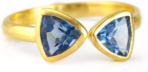 Double Birthstone Adjustable Ring, Geometric Triangle Gemstones, Bezel Set in 18k Vermeil Gold in Saudi Arabia