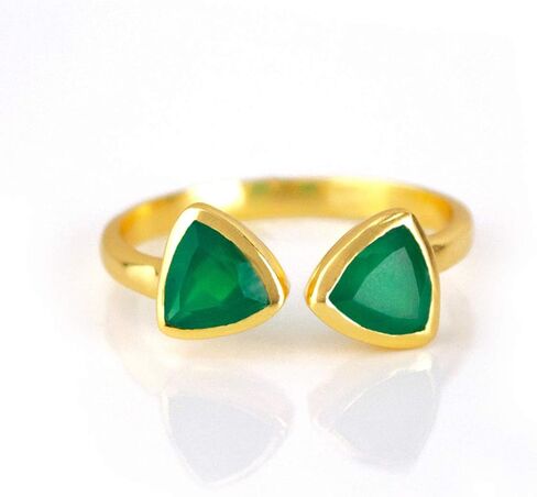 Double Birthstone Adjustable Ring, Geometric Triangle Gemstones, Bezel Set in 18k Vermeil Gold in Saudi Arabia