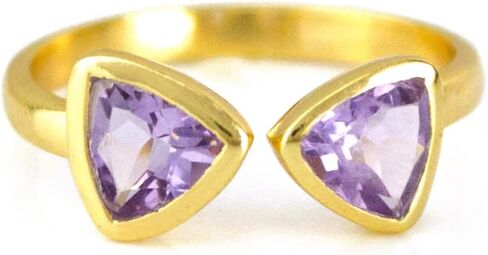 Double Birthstone Adjustable Ring, Geometric Triangle Gemstones, Bezel Set in 18k Vermeil Gold in Saudi Arabia