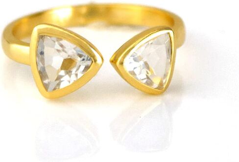 Double Birthstone Adjustable Ring, Geometric Triangle Gemstones, Bezel Set in 18k Vermeil Gold in Saudi Arabia