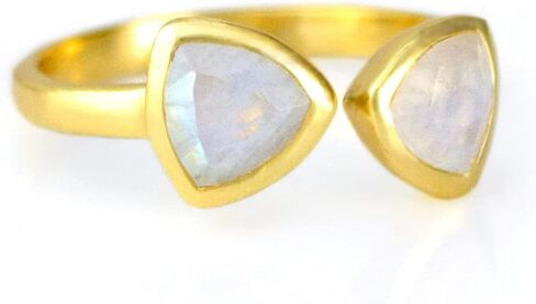Double Birthstone Adjustable Ring, Geometric Triangle Gemstones, Bezel Set in 18k Vermeil Gold in Saudi Arabia