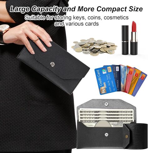 2 Pcs Cash Envelope Wallet, Reusable Fast Access Cash Wrap Wallet for Men Women with Card Holder (Black) in Kuwait