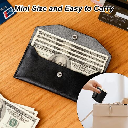 2 Pcs Cash Envelope Wallet, Reusable Fast Access Cash Wrap Wallet for Men Women with Card Holder (Black) in Kuwait