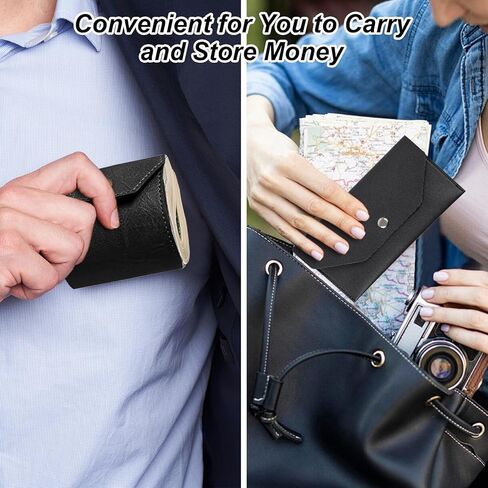 2 Pcs Cash Envelope Wallet, Reusable Fast Access Cash Wrap Wallet for Men Women with Card Holder (Black) in Kuwait