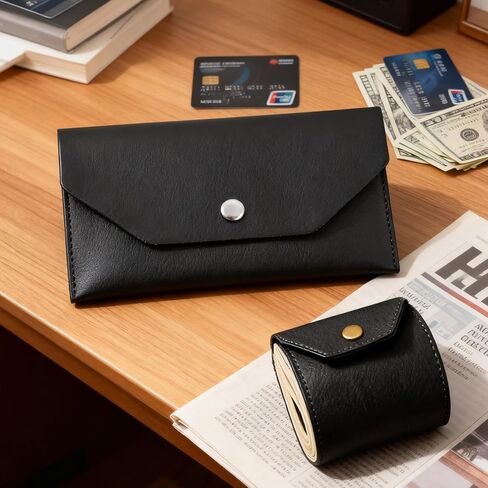 2 Pcs Cash Envelope Wallet, Reusable Fast Access Cash Wrap Wallet for Men Women with Card Holder (Black) in Kuwait