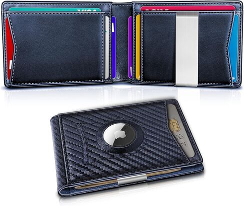 Slim Wallet for Men,Front Pocket Leather Wallet Money Clip RFID Bloken 11Cards,Standard&Airtag Use in Saudi Arabia