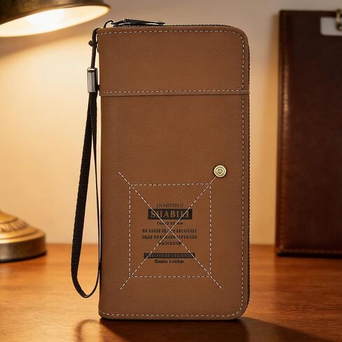 Men's Business Dark Brown Short Buckle Woven Pattern Smooth Leather Large Capacity Wallet, Business Dark Brown Short Design with Buckle, Woven Pattern Smooth Leather in Saudi Arabia