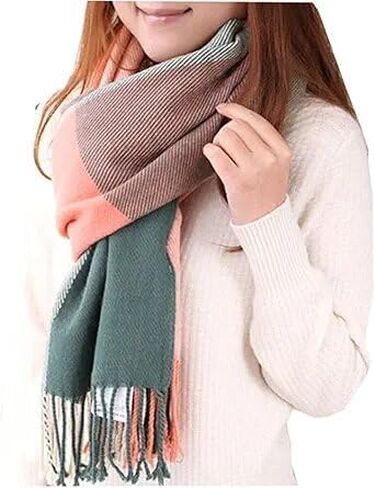 Women's Long Plaid Scarf – Large Warm Winter Shawl Wrap with Big Check Pattern, Soft & Cozy Gift for Her in Saudi Arabia