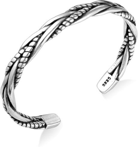 Chunky Silver Braided Bangle Bracelet Boho Vintage Style Weave Twist Cuff Open Adjustable Bracelet in Saudi Arabia