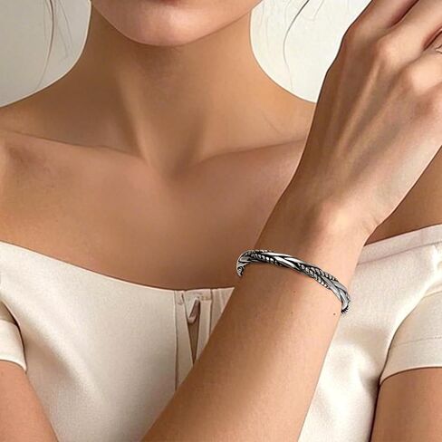 Chunky Silver Braided Bangle Bracelet Boho Vintage Style Weave Twist Cuff Open Adjustable Bracelet in Saudi Arabia