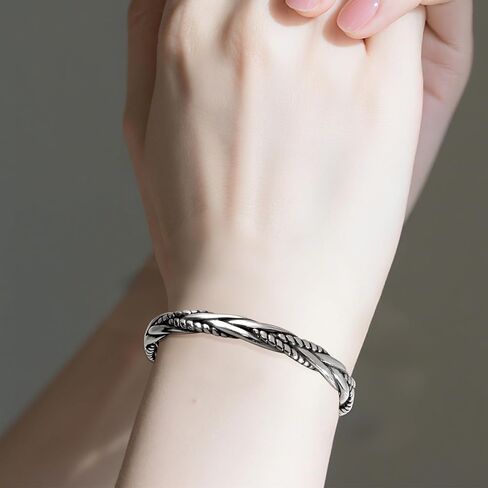 Chunky Silver Braided Bangle Bracelet Boho Vintage Style Weave Twist Cuff Open Adjustable Bracelet in Saudi Arabia