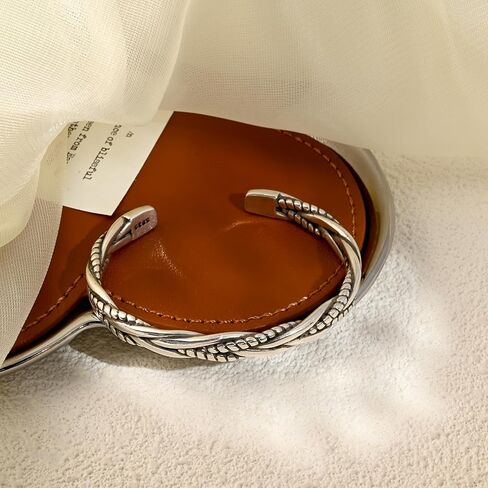 Chunky Silver Braided Bangle Bracelet Boho Vintage Style Weave Twist Cuff Open Adjustable Bracelet in Saudi Arabia