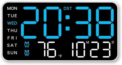 Large Digital Wall Clock Week Date Temperature Display Voice Control Table LED Alarm Clocks Brightness Adjustable 12/24H Clock in Saudi Arabia