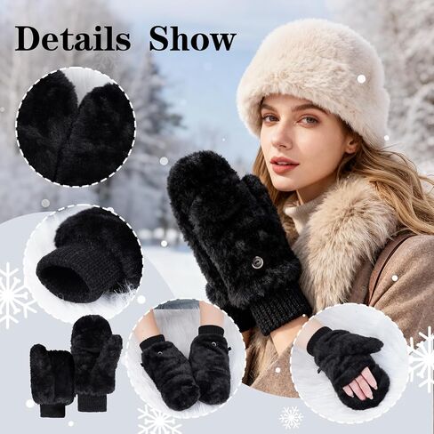 قفازات Lystaii المصنوعة من الفرو الصناعي، قفازات دافئة وناعمة ولطيفة بدون أصابع للنساء in Kuwait