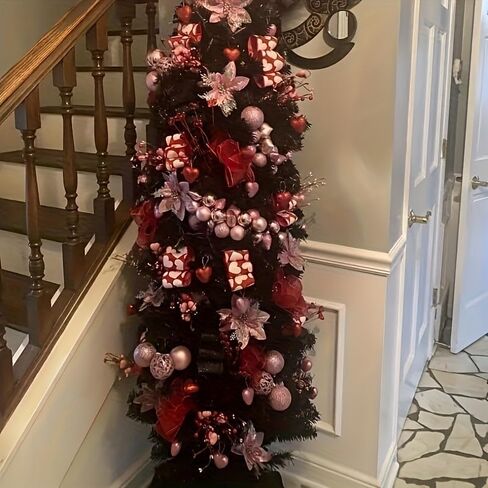 10pcs Set Pink Glitter Christmas Flowers - Perfect for Tree & Home Decor, Autumn and Winter Ambiance, Outdoor Christmas Decor in Saudi Arabia