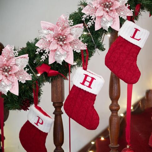 10pcs Set Pink Glitter Christmas Flowers - Perfect for Tree & Home Decor, Autumn and Winter Ambiance, Outdoor Christmas Decor in Saudi Arabia