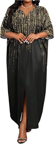 OYOANGLE Women's Plus Size Solid Color Cutout Slit Caftans Kaftan Dresses Loungewear Sleeves Maxi Dress in Saudi Arabia