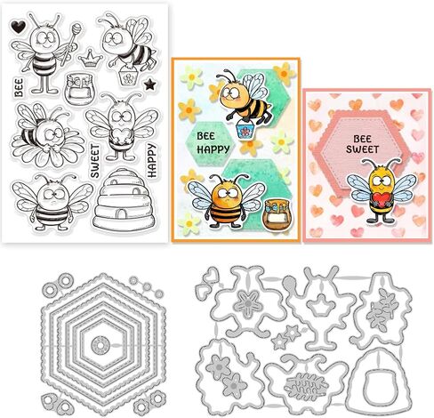 GLOBLELAND Bee Flowers Clear Stamps and Cutting Dies Bee Honey Jars Daisies Silicone Clear Stamps Cards and Metal Die Cuts for Card Making and DIY Embossing Scrapbooking in Saudi Arabia