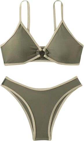 SOLY HUX Women's High Cut Thong Bikini Sets 2 Piece Ring Linked V Neck Swimsuit Swimwear in Saudi Arabia