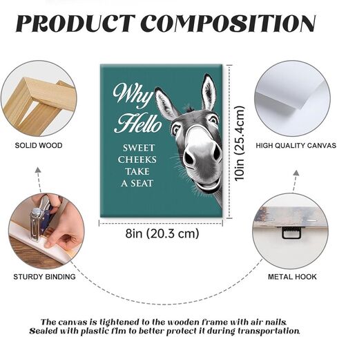 Funny Bathroom Wall Art Hello Sweet Cheeks Donkey Poster Farmhouse Home Bathroom Wall Decor 8X10 Inches in Saudi Arabia