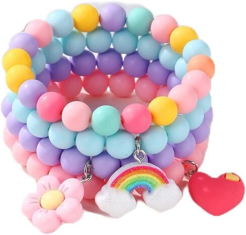 4 Pcs Cute Cartoon Colorful Beaded Bracelets, Rainbow Flower Pendant Decorative Accessories, Cute Beaded Bracelets Rainbow Heart Pendants Jewelry Gifts in Saudi Arabia