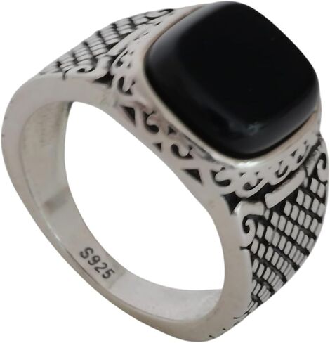 Opulent 925 Sterling Silver Tiger’s Eye, Onyx, or Turquoise Ring- Flat top Tiger's Eye- Goth, Signet and Turkish Men Ring for thumb, index, middle, ring, and pinky finger. Ausgust & December Birthstone in Saudi Arabia