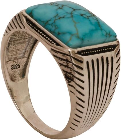 Opulent 925 Sterling Silver Tiger’s Eye, Onyx, or Turquoise Ring- Flat top Tiger's Eye- Goth, Signet and Turkish Men Ring for thumb, index, middle, ring, and pinky finger. Ausgust & December Birthstone in Saudi Arabia