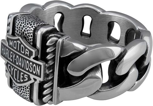Harley-Davidson Men's Bar & Shield Curb Link Stainless Steel Metal Ring, Silver in Saudi Arabia