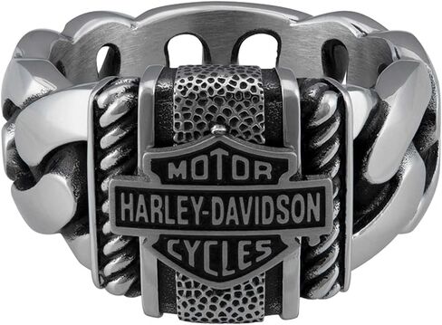 Harley-Davidson Men's Bar & Shield Curb Link Stainless Steel Metal Ring, Silver in Saudi Arabia