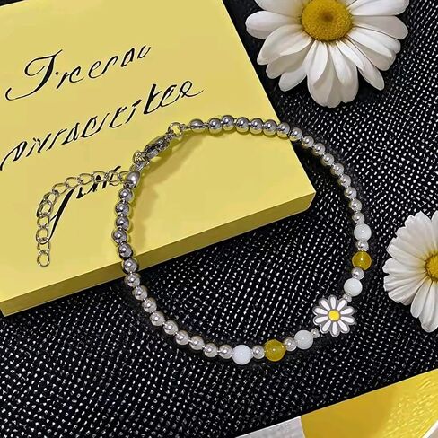 Daisy Bracelet for Women,Rainbow Gemstone Beaded Bracelet with Stainless Steel Daisy Flower Charm,Handmade Natural Stone Jewelry, Ideal Gift for Her in Saudi Arabia