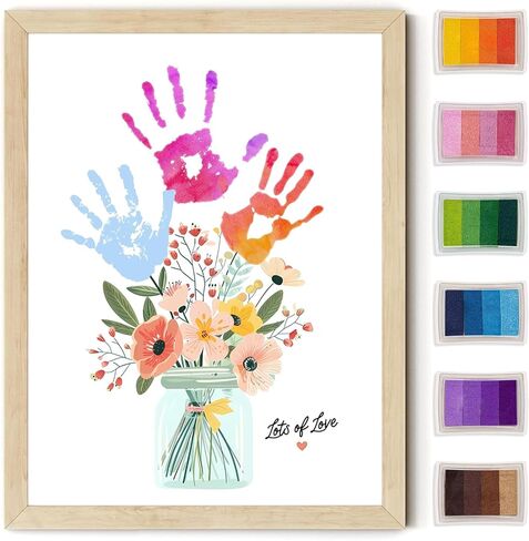 Physkoa Handprint Art Kit – Mother's Day Gift from Kids – Floral Keepsake Templates – DIY Handprint Craft for Mommy, Grandma or Bonus Mom –Birthday Gift for Mom Grandma in Saudi Arabia