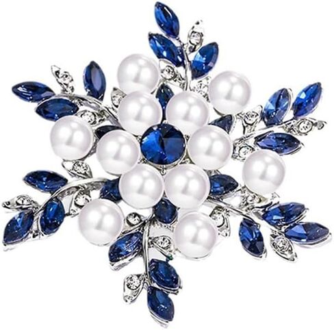 Pearl Flower Blue CZ Snowflake Crystal Christmas Brooch Lapel Pins for Women Lady Dainty Rhinestones Winter Flowers Brooches Pin Suit Dress Clothes Accessories Fashion Jewelry Gifts for Thanksgiving Birthday Her 48mm in Saudi Arabia