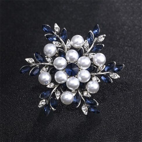 Pearl Flower Blue CZ Snowflake Crystal Christmas Brooch Lapel Pins for Women Lady Dainty Rhinestones Winter Flowers Brooches Pin Suit Dress Clothes Accessories Fashion Jewelry Gifts for Thanksgiving Birthday Her 48mm in Saudi Arabia